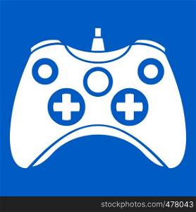 Video game controller icon white isolated on blue background vector illustration. Video game controller icon white