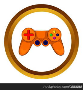 Video game controller vector icon in golden circle, cartoon style isolated on white background. Video game controller vector icon