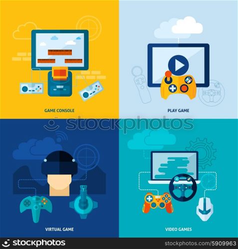 Video game design concept set with virtual play console flat icons isolated vector illustration. Video Game Flat Set