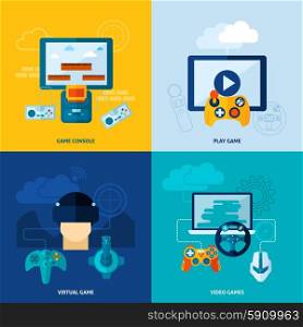 Video game design concept set with virtual play console flat icons isolated vector illustration. Video Game Flat Set