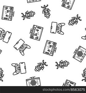 Video Game Electronic And Device Vector Seamless Pattern Thin Line Illustration. Video Game Electronic And Device vector seamless pattern
