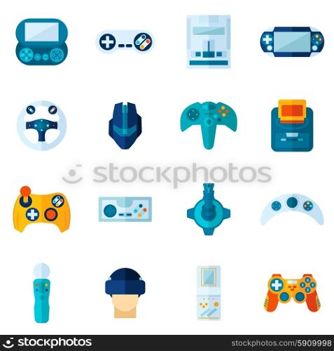 Video game flat icons set with mobile play gadgets isolated vector illustration. Video Game Flat Icons Set
