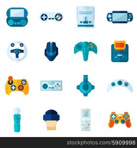 Video game flat icons set with mobile play gadgets isolated vector illustration. Video Game Flat Icons Set