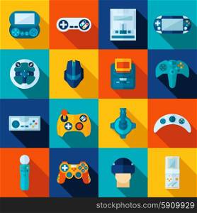 Video game flat long shadow icons set isolated vector illustration. Video Game Icons Set