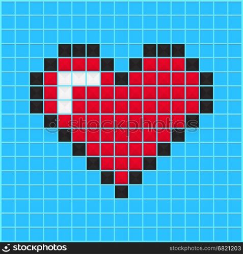 Video game heart. Mosaic heart old video game design. Valentine day background designed for cover, greeting card, gift wrapping, invitations printings, brochure or flyer. Vector illustration.