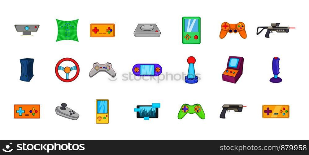 Video game icon set. Cartoon set of video game vector icons for web design isolated on white background. Video game icon set, cartoon style