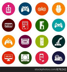 Video game icons many colors set isolated on white for digital marketing. Video game icons many colors set