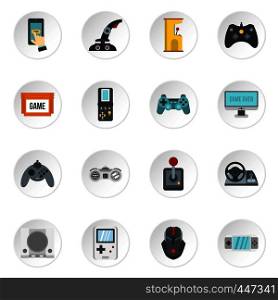 Video game icons set in flat style. Game controllers set collection vector icons set illustration. Video game icons set, flat style