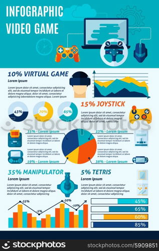 Video game infographics set with virtual play simbols and charts vector illustration. Video Game Infographics