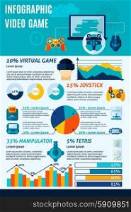 Video game infographics set with virtual play simbols and charts vector illustration. Video Game Infographics