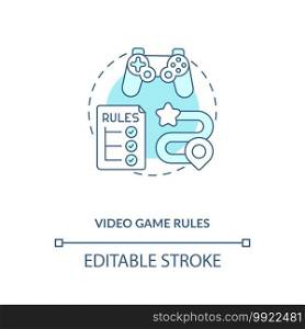 Video game rules concept icon. Video game design components. Understand your main customer audience. Sellers idea thin line illustration. Vector isolated outline RGB color drawing. Editable stroke. Video game rules concept icon