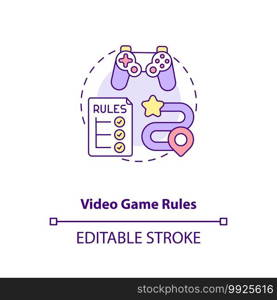 Video game rules concept icon. Video game design components. Understand your target audience. Target audience idea thin line illustration. Vector isolated outline RGB color drawing. Editable stroke. Video game rules concept icon