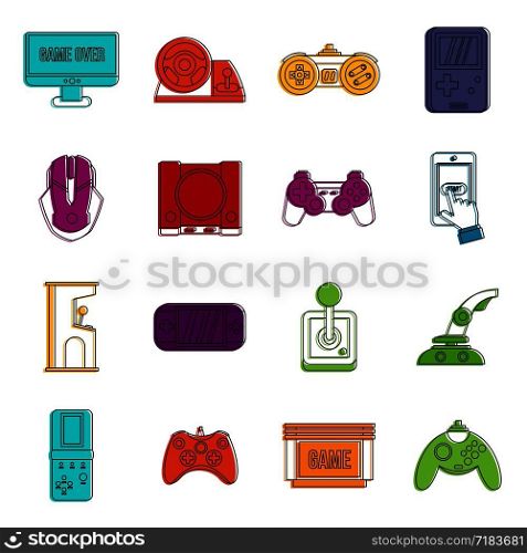 Video game set in outline style. Entertaining devices set collection vector illustration. Video game set , outline style