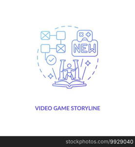 Video game storyline concept icon. Video game design components. Outline your story. Create your main characters powerful idea thin line illustration. Vector isolated outline RGB color drawing. Video game storyline concept icon