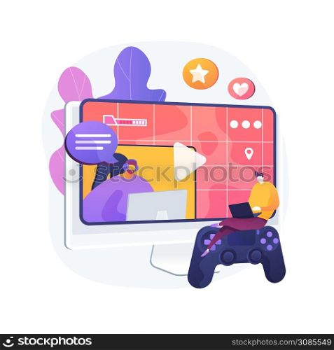 Video game walkthrough abstract concept vector illustration. Online walkthrough video, popular pc game content, gaming stream, playthrough, console playing, improving skill abstract metaphor.. Video game walkthrough abstract concept vector illustration.