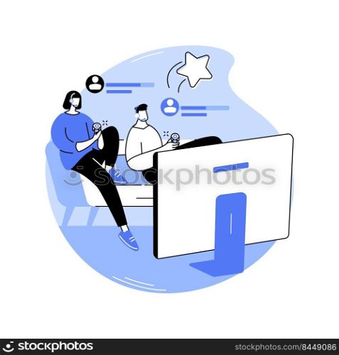 Video gaming lounge isolated cartoon vector illustrations. Happy colleagues play video games in an office lounge zone, entertainment time together, modern workplace, work break vector cartoon.. Video gaming lounge isolated cartoon vector illustrations.