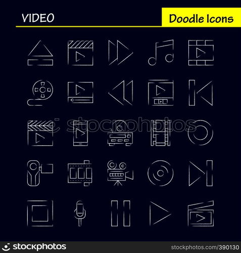 Video Hand Drawn Icon Pack For Designers And Developers. Icons Of Director, Entertainment, Movie, Video, Film, Movie, Video, Multimedia, Vector