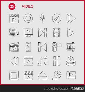 Video Hand Drawn Icon Pack For Designers And Developers. Icons Of Director, Entertainment, Movie, Video, Film, Movie, Video, Multimedia, Vector