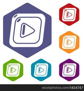Video icons vector colorful hexahedron set collection isolated on white. Video icons vector hexahedron