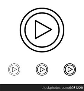 Video, Interface, Play, User Bold and thin black line icon set