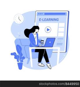 Video lecture isolated cartoon vector illustrations. Smiling young girl studying in cafe, making notes, watching recorded classes, online education, distance learning vector cartoon.. Video lecture isolated cartoon vector illustrations.