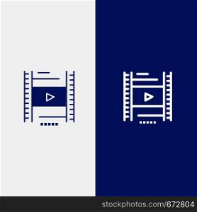 Video, Lesson, Film, Education Line and Glyph Solid icon Blue banner