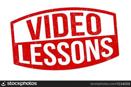 Video lessons sign or stamp on white background, vector illustration