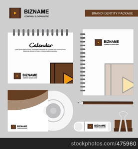 Video Logo, Calendar Template, CD Cover, Diary and USB Brand Stationary Package Design Vector Template