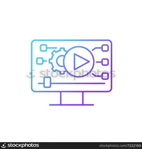 Video making gradient linear vector icon. Social media content creation. Digital technology. Video marketing. Thin line color symbol. Modern style pictogram. Vector isolated outline drawing. Video making gradient linear vector icon