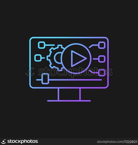 Video making gradient vector icon for dark theme. Social media content creation. Digital technology. Video marketing. Thin line color symbol. Modern style pictogram. Vector isolated outline drawing. Video making gradient vector icon for dark theme
