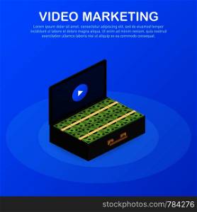 Video marketing icon concept. Making money from video with social network communication. Vector stock illustration.
