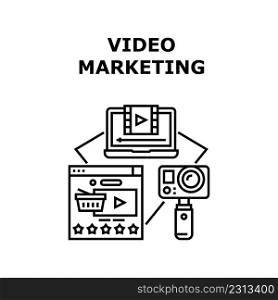 Video Marketing Vector Icon Concept. Camera Digital Device And Computer Software For Creation And Making Video Marketing, Business Occupation Create Media Advertisement Black Illustration. Video Marketing Vector Concept Black Illustration