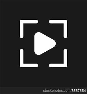 Video mode dark mode glyph ui icon. Editor. Simple filled line element. User interface design. White silhouette symbol on black space. Solid pictogram for web, mobile. Vector isolated illustration. Video mode dark mode glyph ui icon