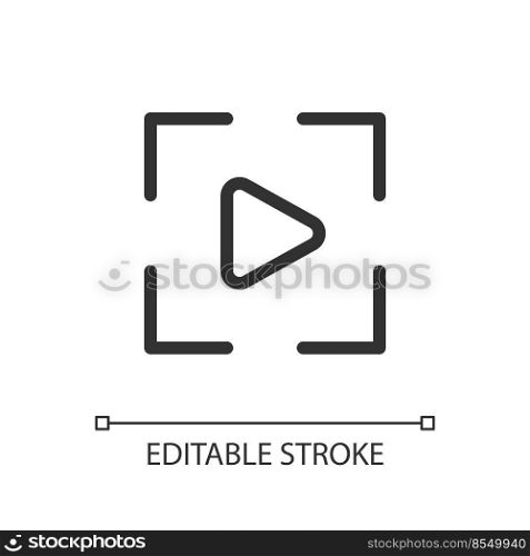 Video mode pixel perfect linear ui icon. Digital camera function. Electronic visual format. GUI, UX design. Outline isolated user interface element for app and web. Editable stroke. Arial font used. Video mode pixel perfect linear ui icon