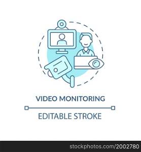Video monitoring blue concept icon. Camera recording for workplace security. Employee monitoring abstract idea thin line illustration. Vector isolated outline color drawing. Editable stroke. Video monitoring blue concept icon