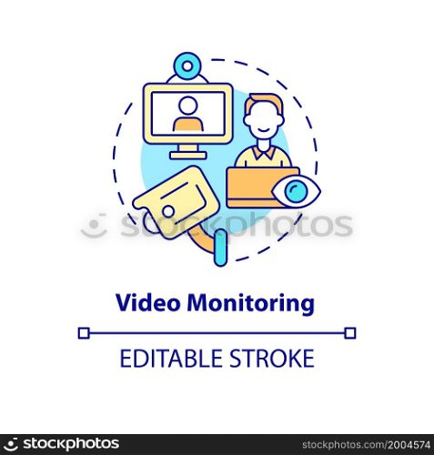 Video monitoring concept icon. Camera recording for workplace security. Employee monitoring abstract idea thin line illustration. Vector isolated outline color drawing. Editable stroke. Video monitoring concept icon