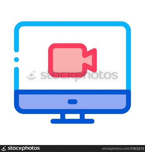 Video On Display Icon Vector. Outline Video On Display Sign. Isolated Contour Symbol Illustration. Video On Display Icon Vector Outline Illustration