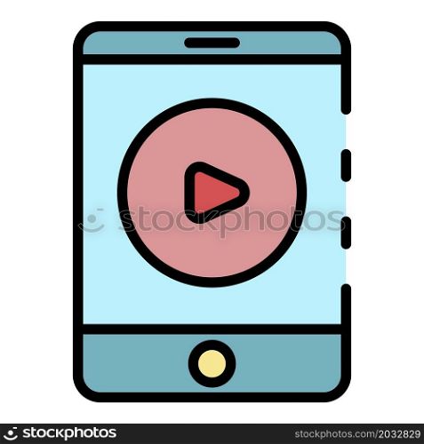 Video on smartphone icon. Outline video on smartphone vector icon color flat isolated. Video on smartphone icon color outline vector