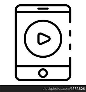 Video on smartphone icon. Outline video on smartphone vector icon for web design isolated on white background. Video on smartphone icon, outline style