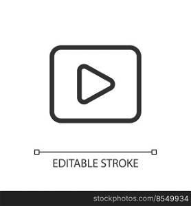 Video pixel perfect linear ui icon. Moving visual media. Record and play. Multimedia player. GUI, UX design. Outline isolated user interface element for app and web. Editable stroke. Arial font used. Video pixel perfect linear ui icon