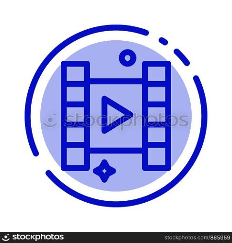 Video, Play, Film Blue Dotted Line Line Icon