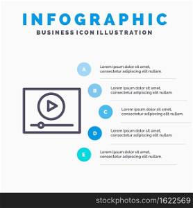 Video, Play, Online, Marketing Line icon with 5 steps presentation infographics Background