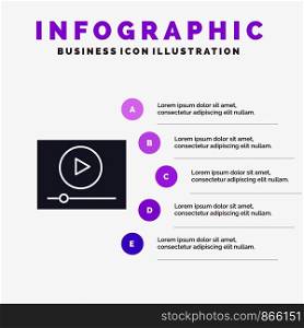 Video, Play, Online, Marketing Solid Icon Infographics 5 Steps Presentation Background