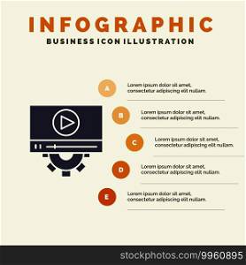 Video, Play, Setting, Design Solid Icon Infographics 5 Steps Presentation Background