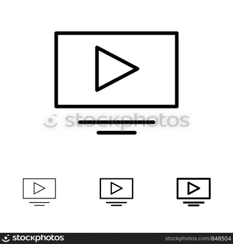 Video, Play, YouTube Bold and thin black line icon set