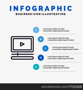 Video, Player, Audio, Mp3, Mp4 Line icon with 5 steps presentation infographics Background