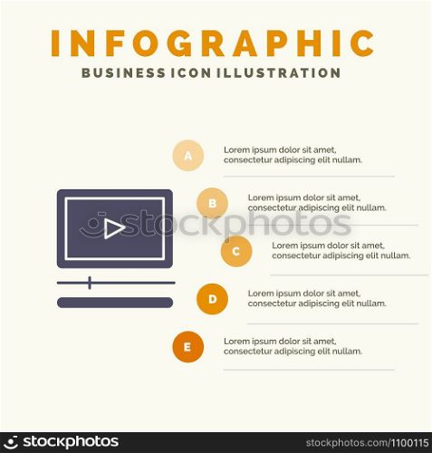 Video, Player, Audio, Mp3, Mp4 Solid Icon Infographics 5 Steps Presentation Background