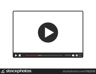 Video player for web in black and white, vector. Video player for web in black and white