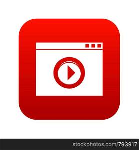 Video player icon digital red for any design isolated on white vector illustration. Video player icon digital red