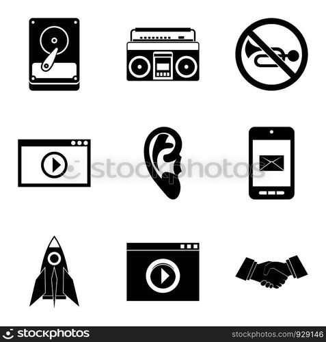 Video player icons set. Simple set of 9 video player vector icons for web isolated on white background. Video player icons set, simple style